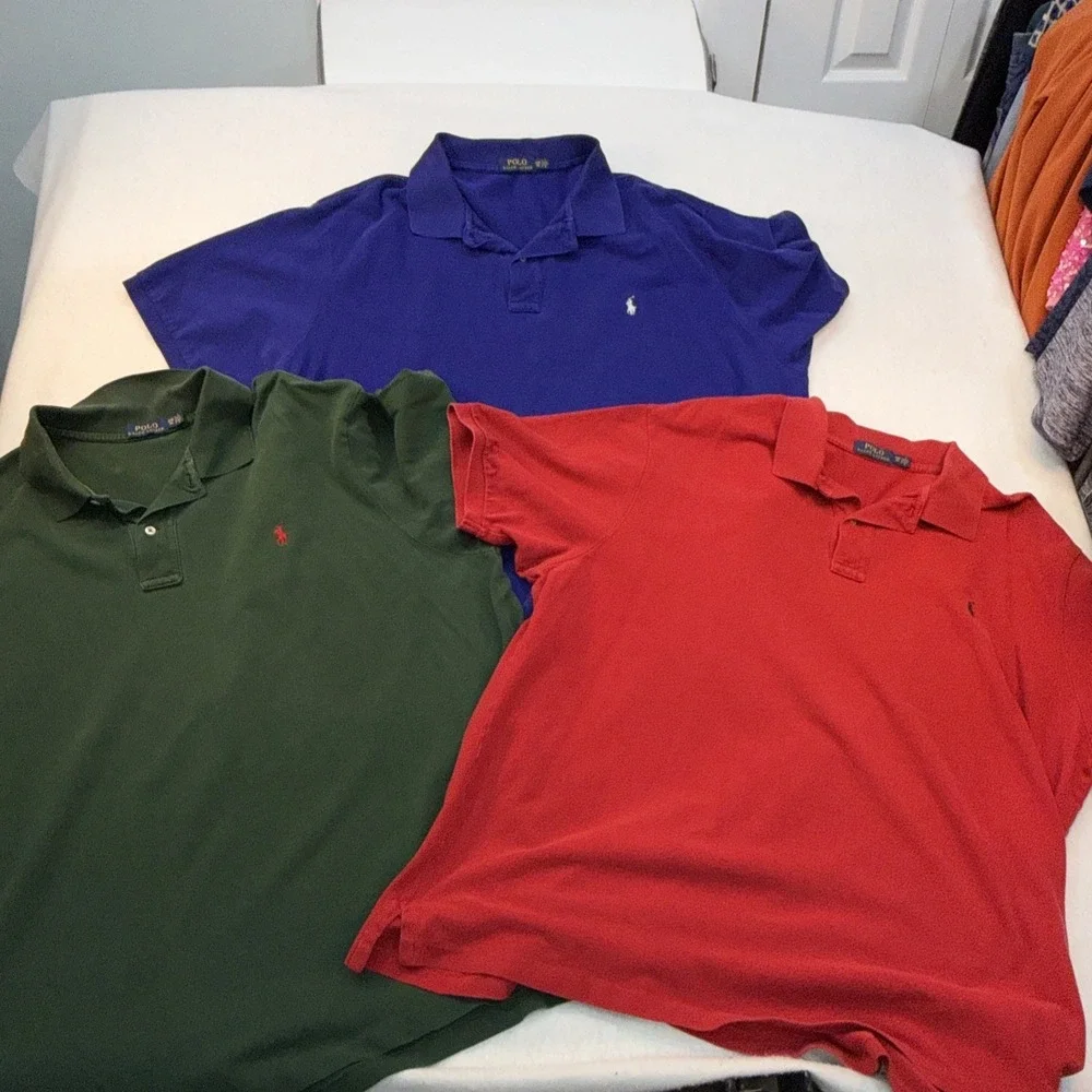 Set Of 3 Ralph Lauren Shirt Mens Size 3XB Blue Short Sleeve Polo Casual Golf‎